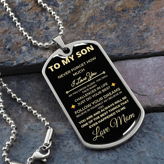 TO MY SON DOG TAG NECKLACE LOVE MOM